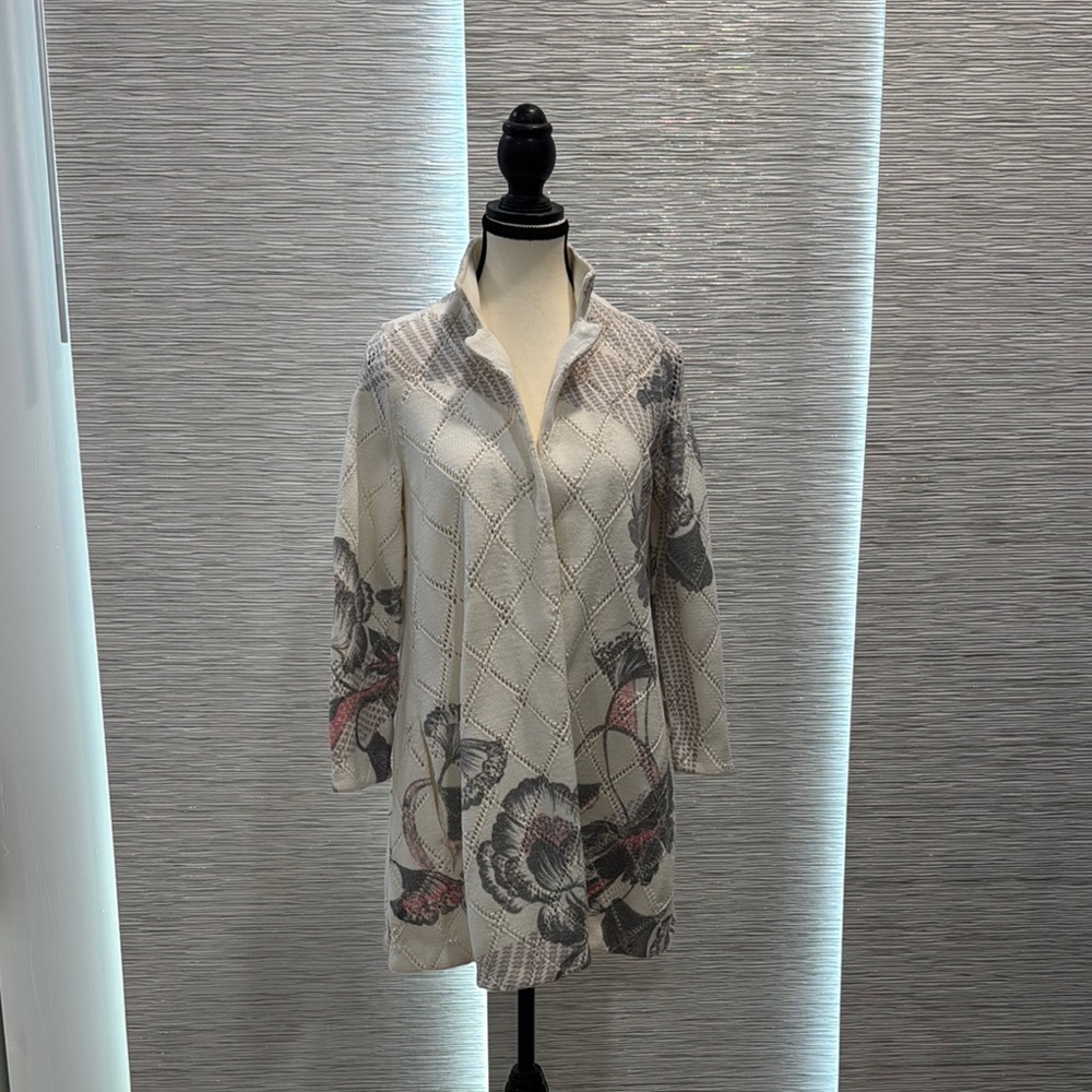 Anthropologie KNITTED & KNOTTED Floral Print Knit Cardigan Sweater S